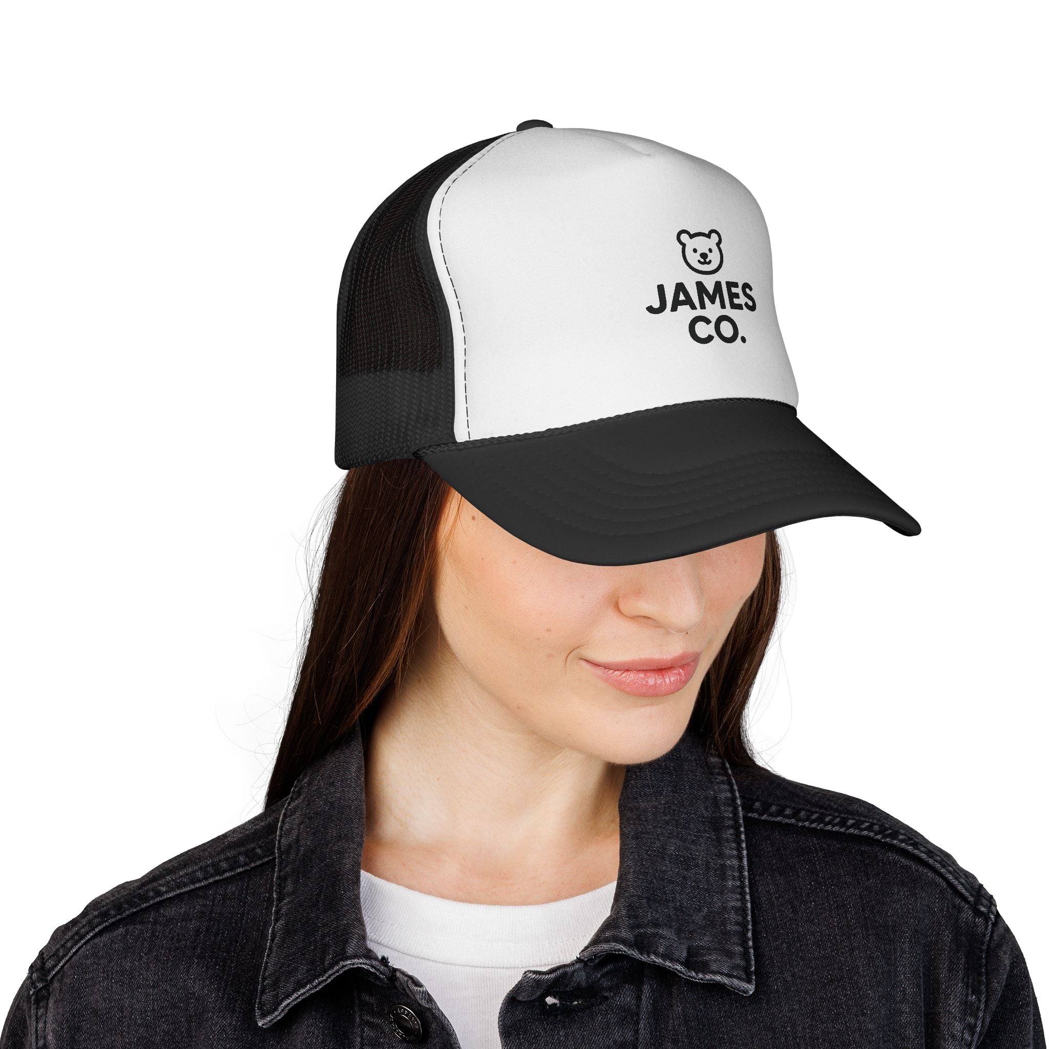 James Co. Bear Trucker Cap – Minimal Logo Mesh Hat